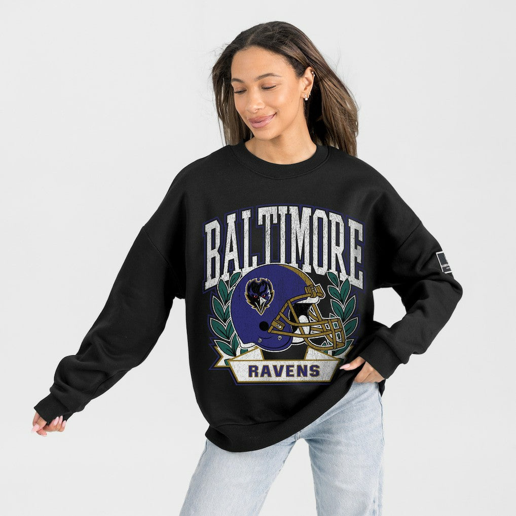 Baltimore Ravens Gameday Couture Women's Oversized Victory Lane Black Label Premium Fleece Sweatshirt | NFL Outlet