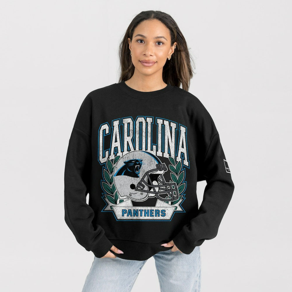 Carolina Panthers Gameday Couture Women's Oversized Victory Lane Black Label Premium Fleece Sweatshirt | NFL Hot