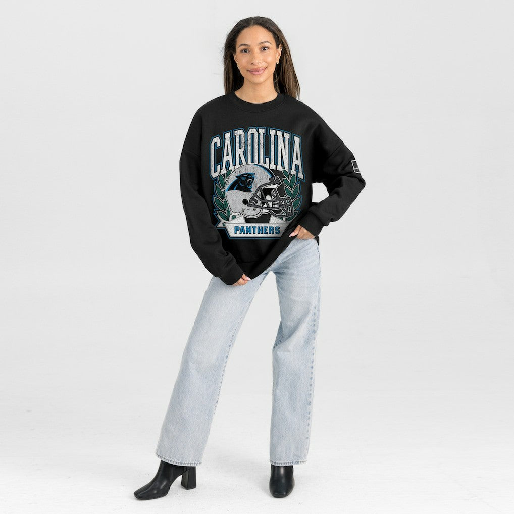 Carolina Panthers Gameday Couture Women's Oversized Victory Lane Black Label Premium Fleece Sweatshirt | NFL Hot