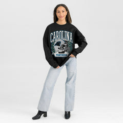 Carolina Panthers Gameday Couture Women's Oversized Victory Lane Black Label Premium Fleece Sweatshirt | NFL Hot