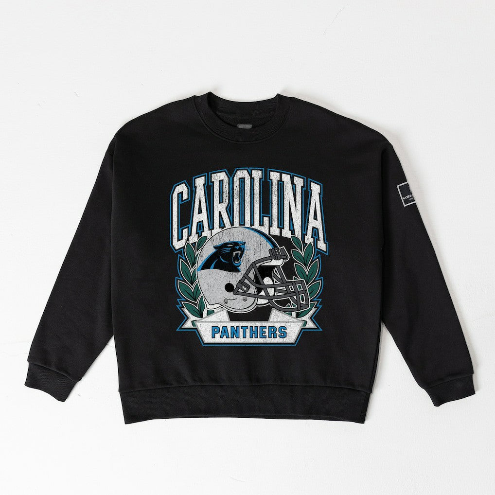 Carolina Panthers Gameday Couture Women's Oversized Victory Lane Black Label Premium Fleece Sweatshirt | NFL Hot