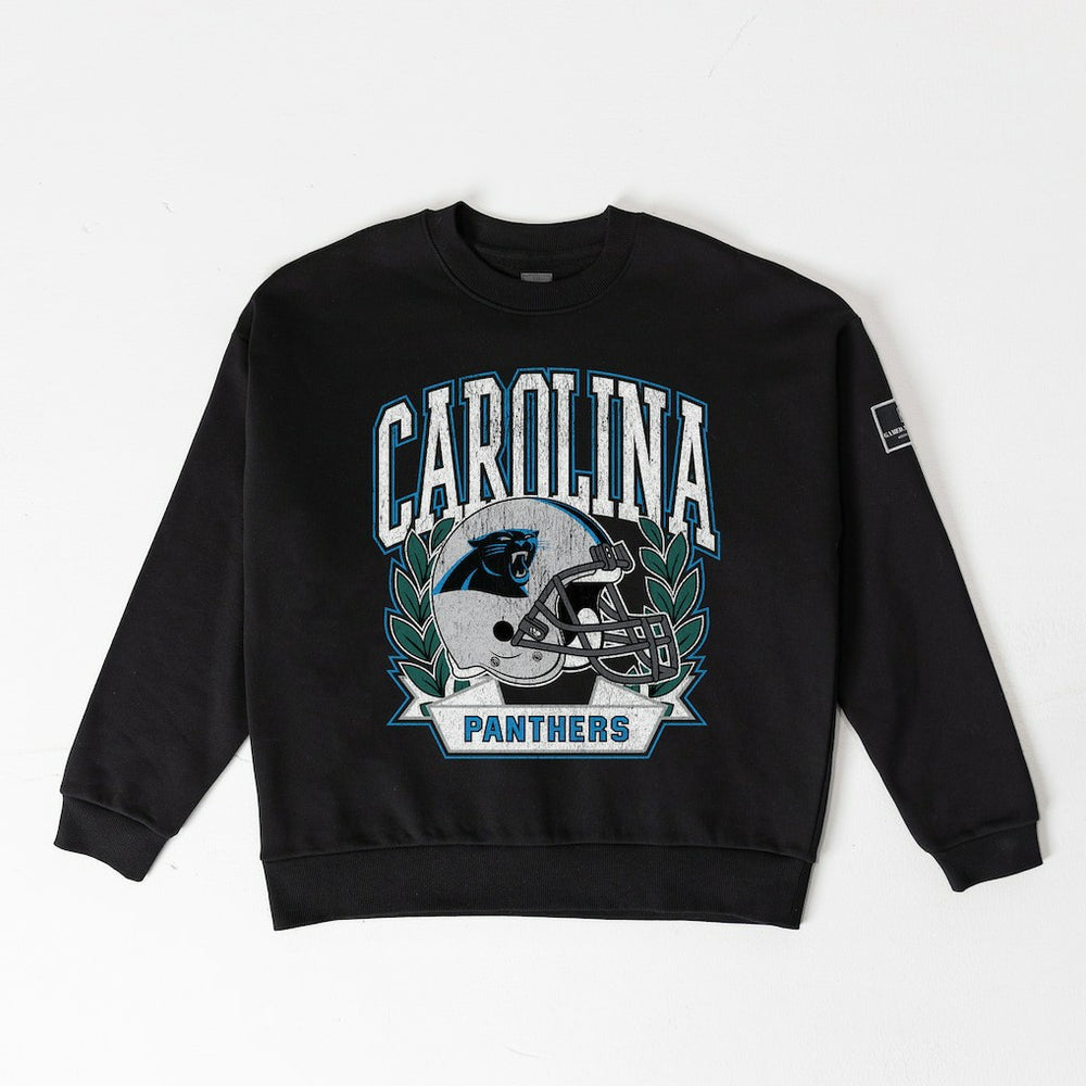 Carolina Panthers Gameday Couture Women's Oversized Victory Lane Black Label Premium Fleece Sweatshirt | NFL Hot