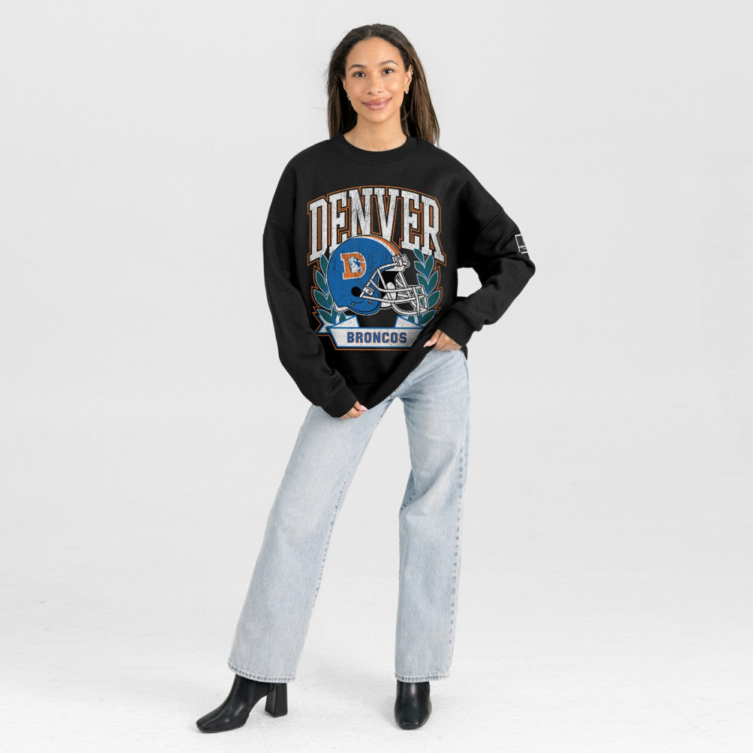 Denver Broncos Gameday Couture Women's Oversized Victory Lane Black Label Premium Fleece Sweatshirt | NFL Outlet