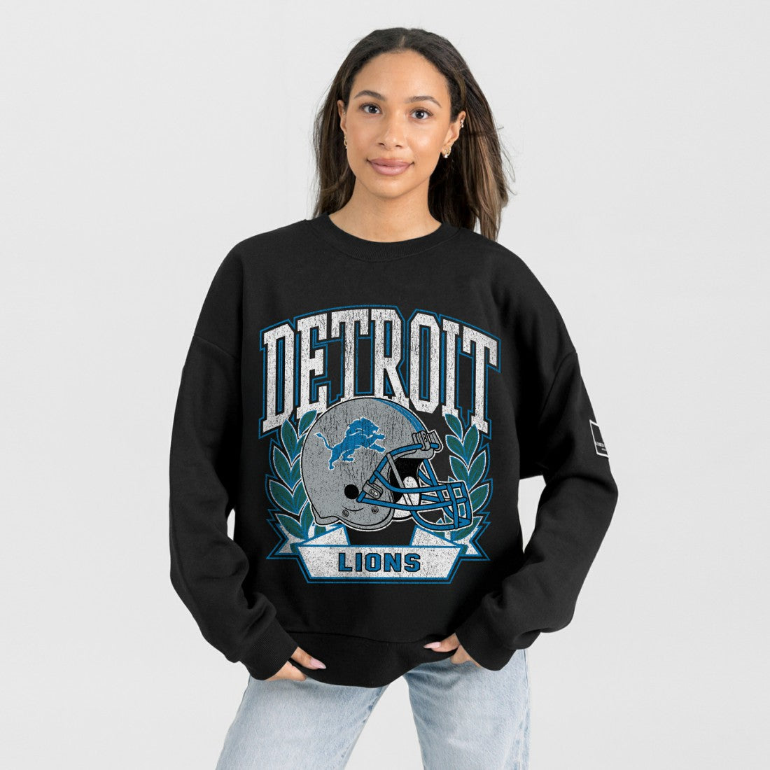 Detroit Lions Gameday Couture Women's Oversized Victory Lane Black Label Premium Fleece Sweatshirt | NFL Sale