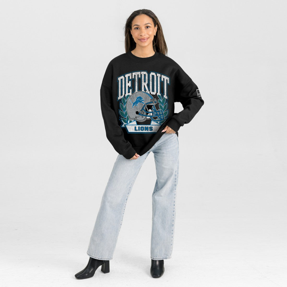 Detroit Lions Gameday Couture Women's Oversized Victory Lane Black Label Premium Fleece Sweatshirt | NFL Sale