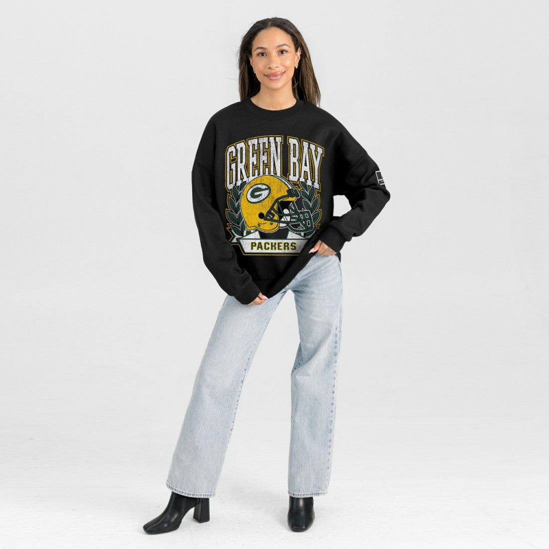 Green Bay Packers Gameday Couture Women's Oversized Victory Lane Black Label Premium Fleece Sweatshirt | NFL Discount
