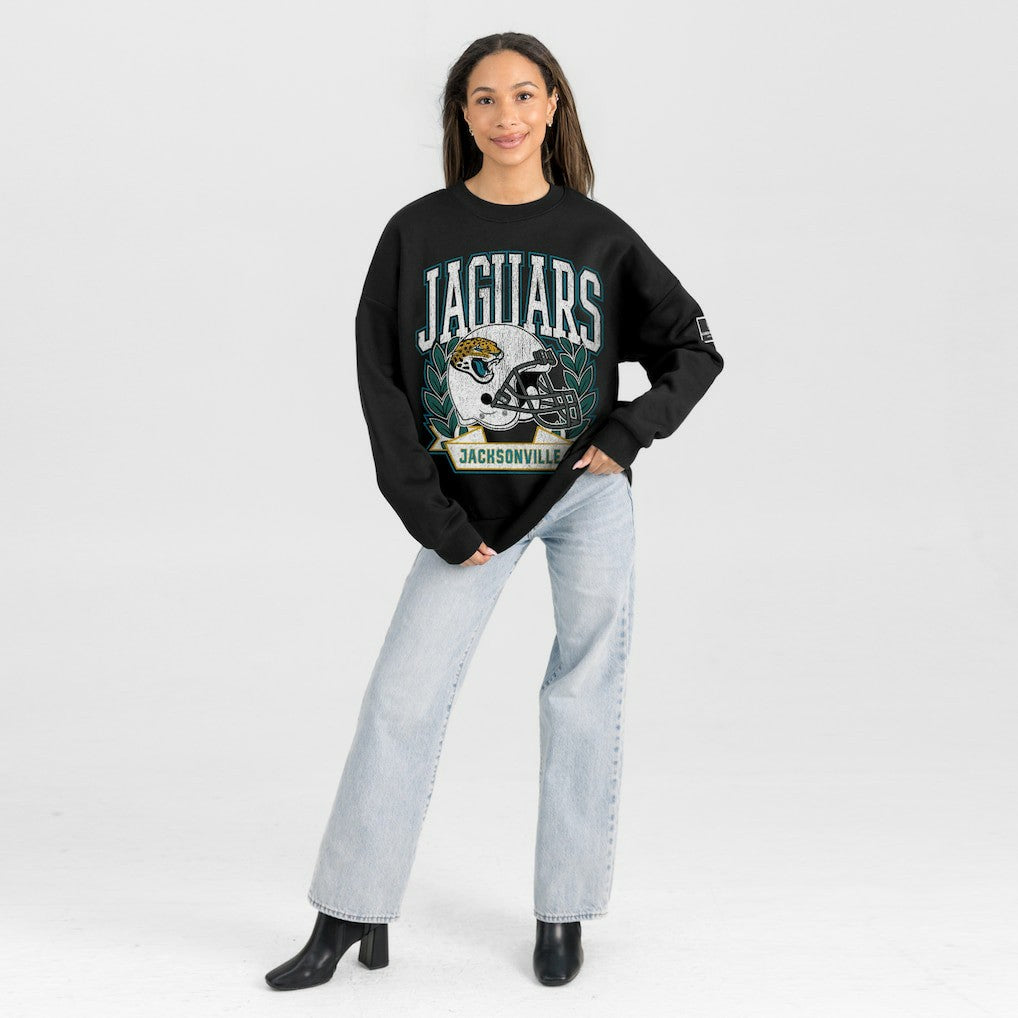 Jacksonville Jaguars Gameday Couture Women's Oversized Victory Lane Black Label Premium Fleece Sweatshirt | NFL US