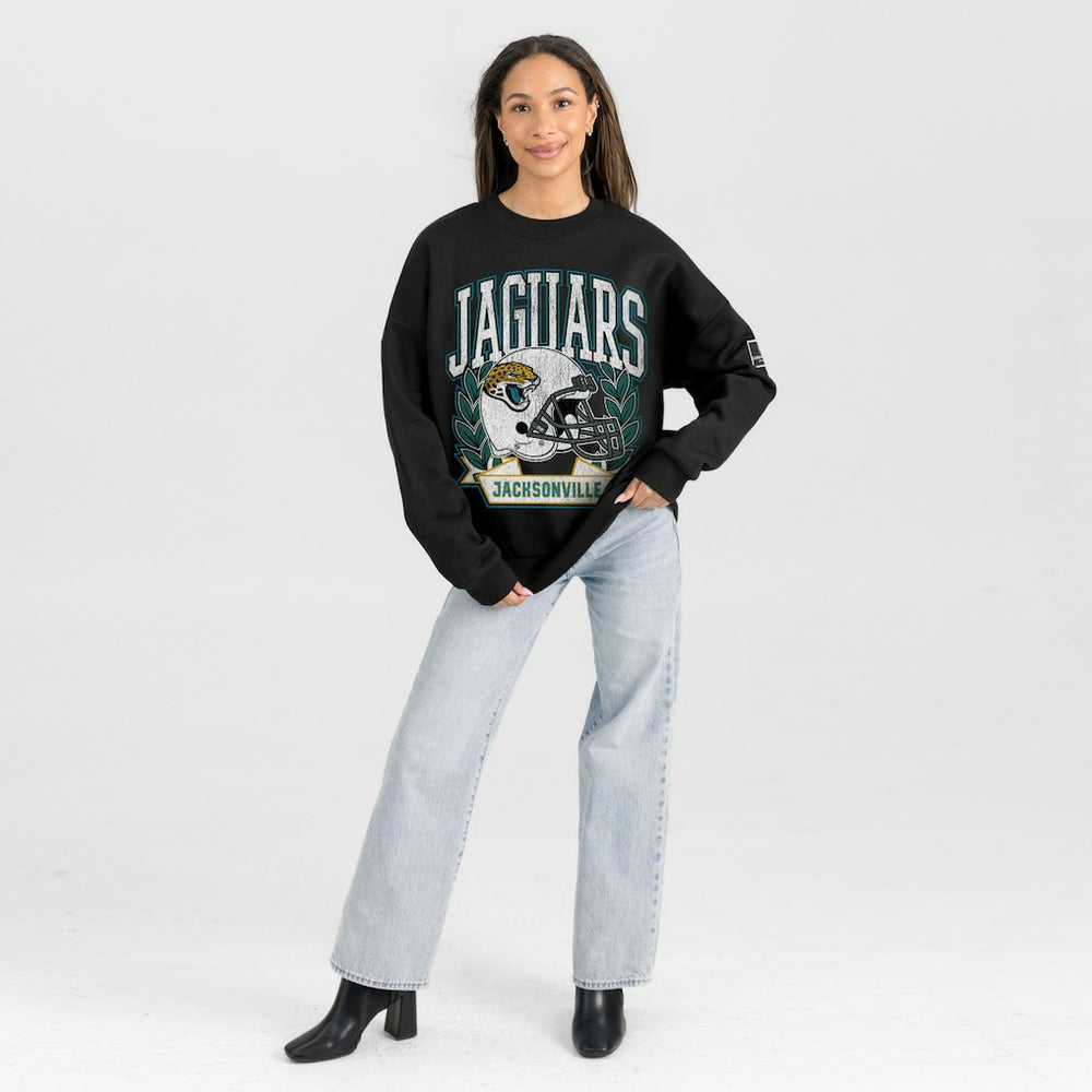 Jacksonville Jaguars Gameday Couture Women's Oversized Victory Lane Black Label Premium Fleece Sweatshirt | NFL US