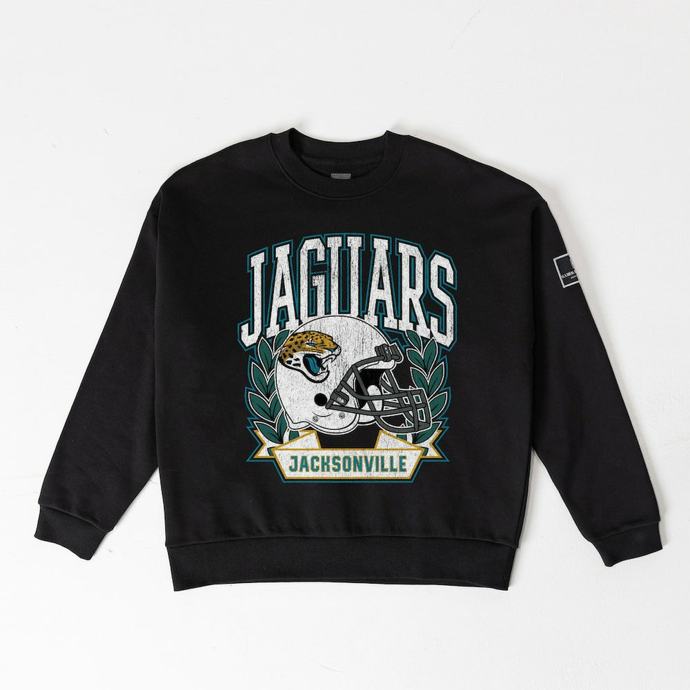 Jacksonville Jaguars Gameday Couture Women's Oversized Victory Lane Black Label Premium Fleece Sweatshirt | NFL US