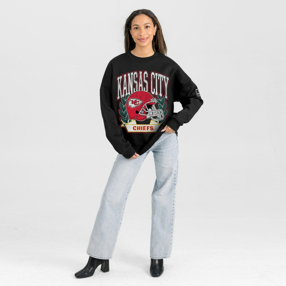Kansas City Chiefs Gameday Couture Women's Oversized Victory Lane Black Label Premium Fleece Sweatshirt | NFL Outlet