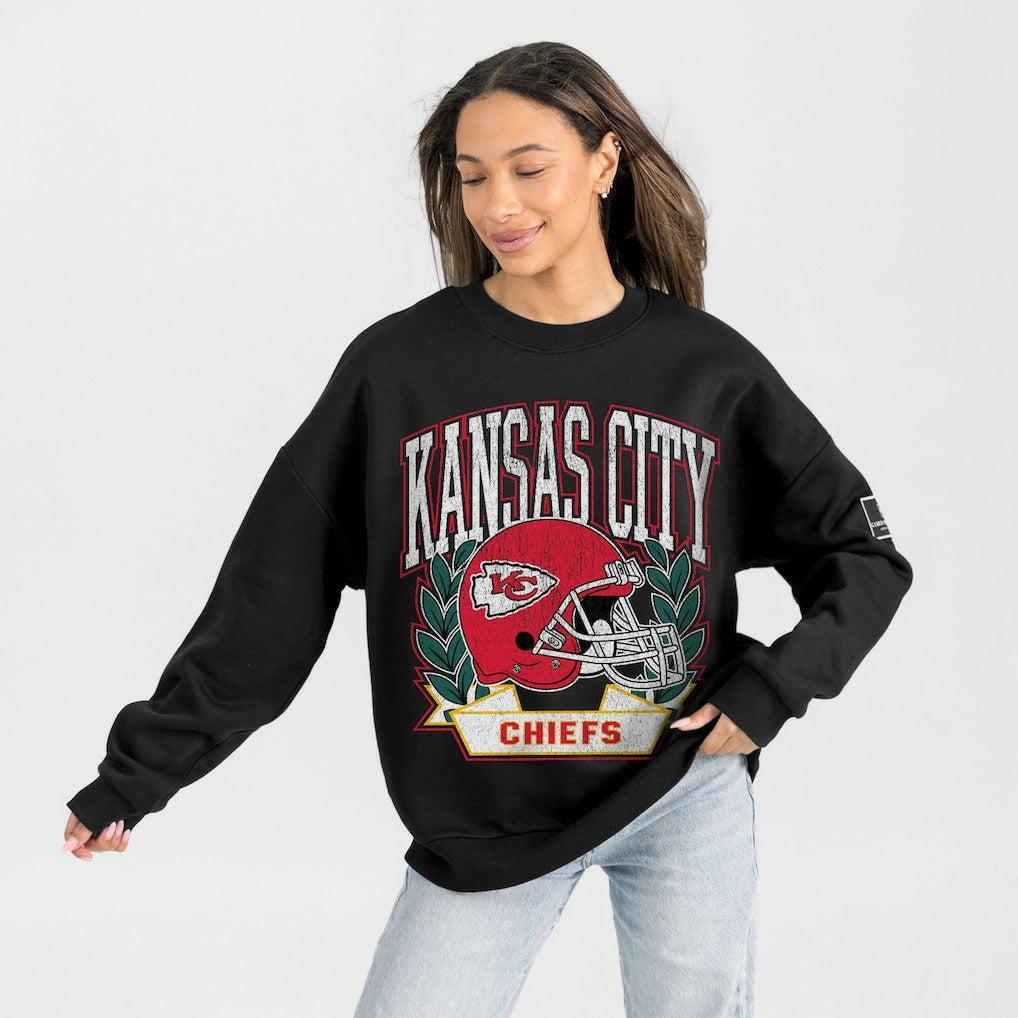 Kansas City Chiefs Gameday Couture Women's Oversized Victory Lane Black Label Premium Fleece Sweatshirt | NFL Outlet
