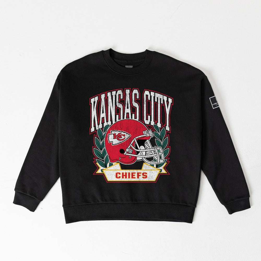 Kansas City Chiefs Gameday Couture Women's Oversized Victory Lane Black Label Premium Fleece Sweatshirt | NFL Outlet