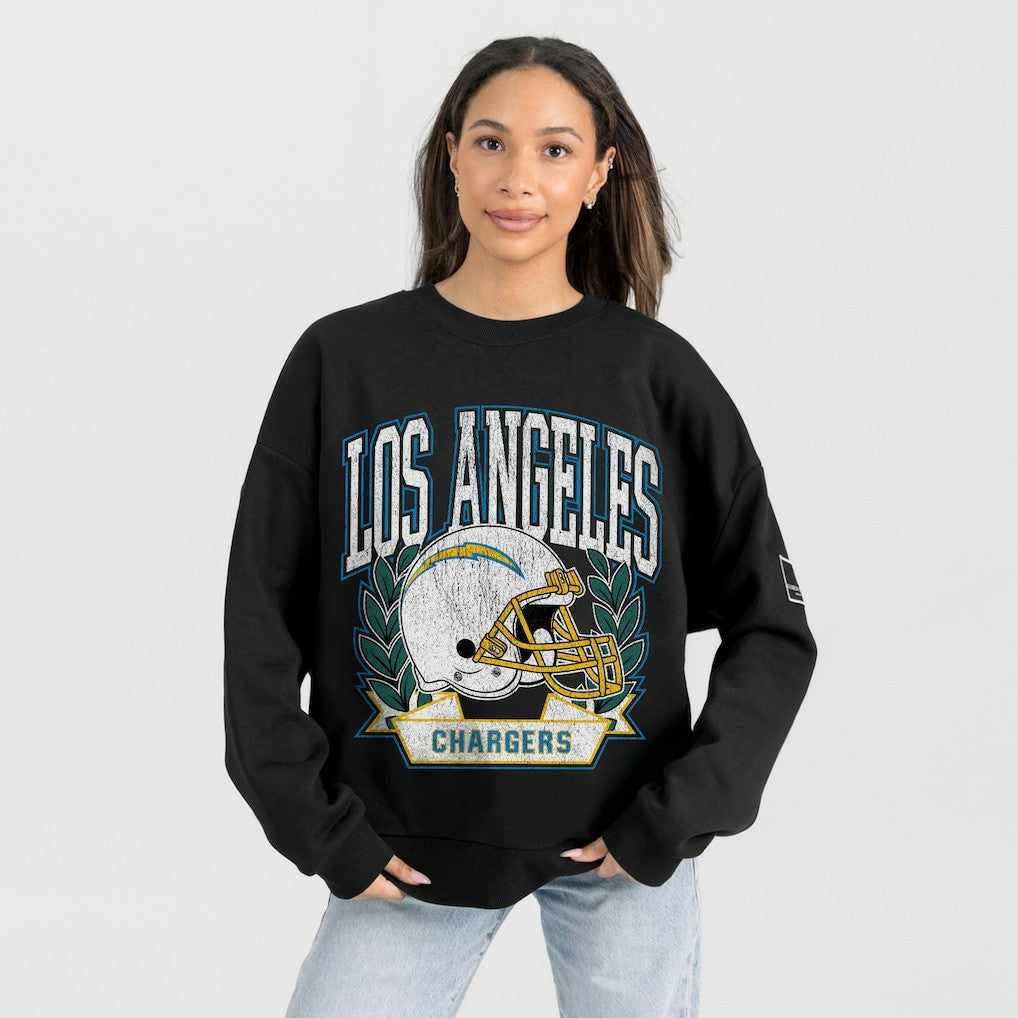 Los Angeles Chargers Gameday Couture Women's Oversized Victory Lane Black Label Premium Fleece Sweatshirt | NFL Hot
