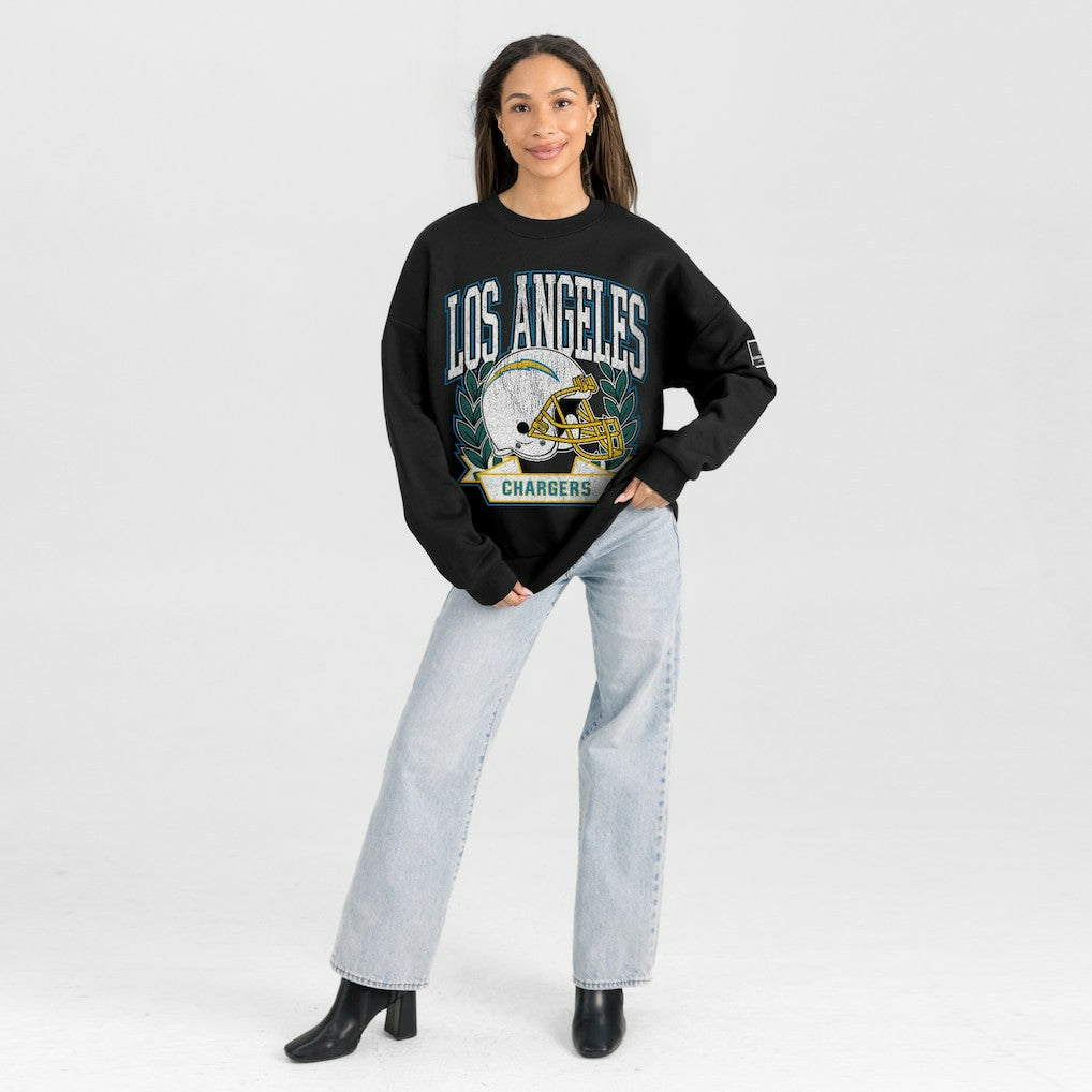 Los Angeles Chargers Gameday Couture Women's Oversized Victory Lane Black Label Premium Fleece Sweatshirt | NFL Hot