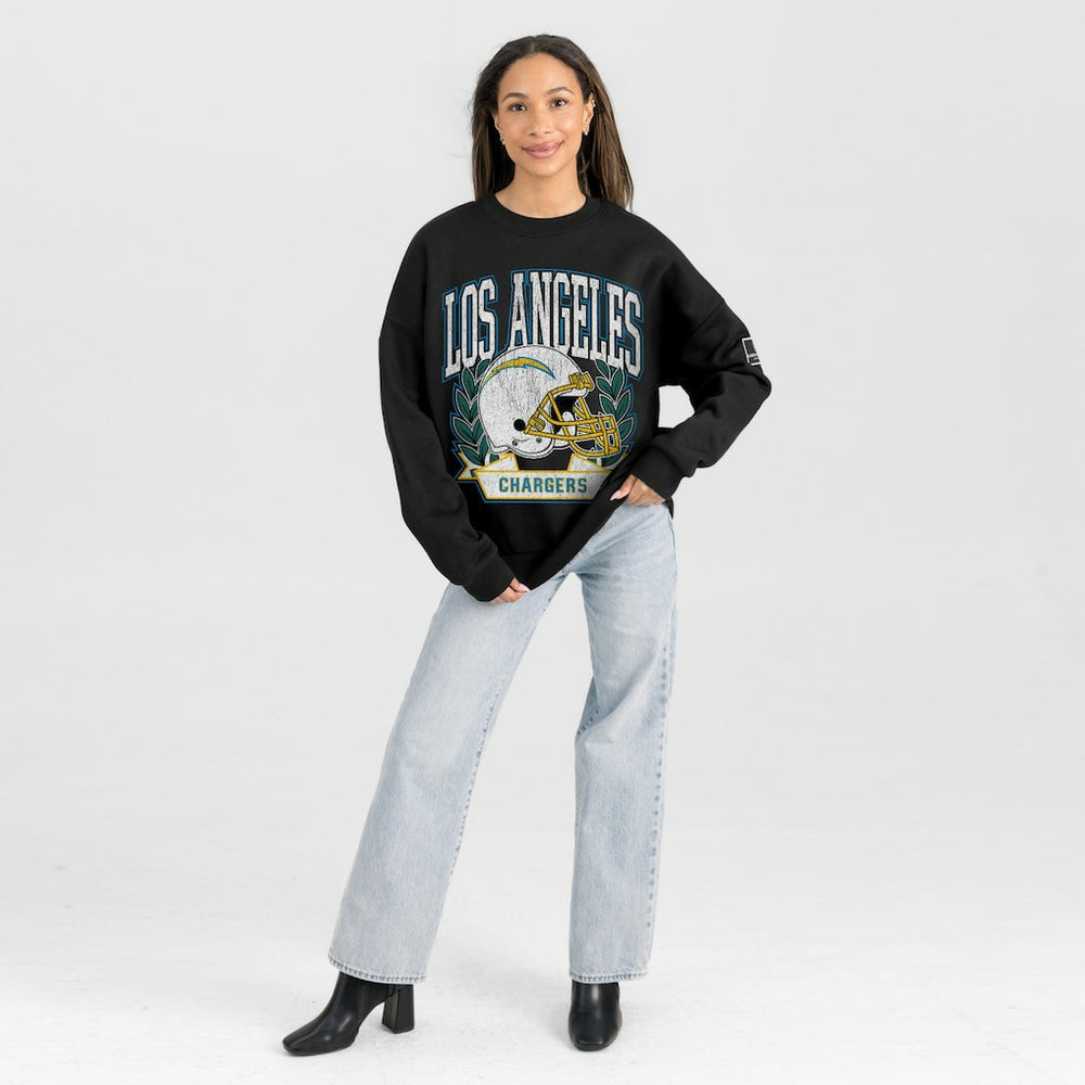 Los Angeles Chargers Gameday Couture Women's Oversized Victory Lane Black Label Premium Fleece Sweatshirt | NFL Hot