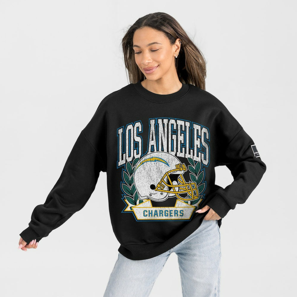 Los Angeles Chargers Gameday Couture Women's Oversized Victory Lane Black Label Premium Fleece Sweatshirt | NFL Hot