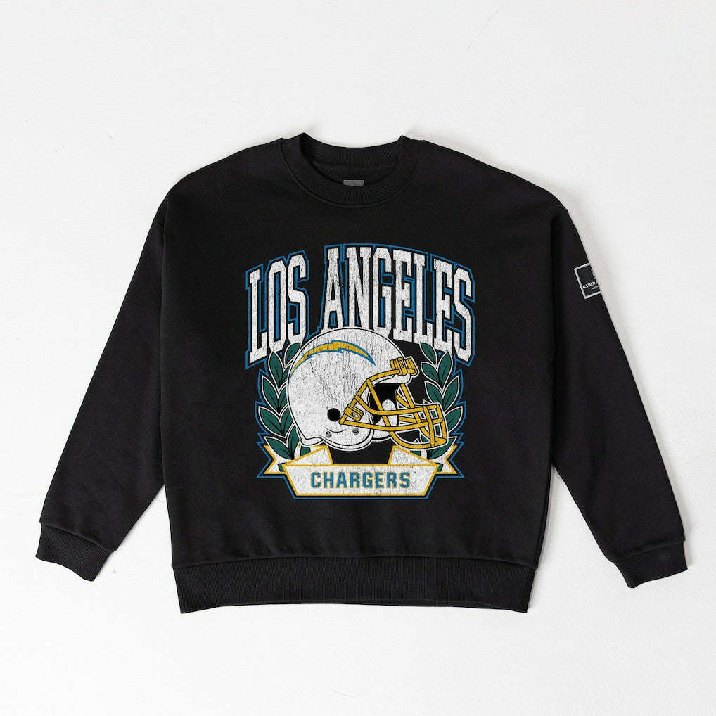 Los Angeles Chargers Gameday Couture Women's Oversized Victory Lane Black Label Premium Fleece Sweatshirt | NFL Hot