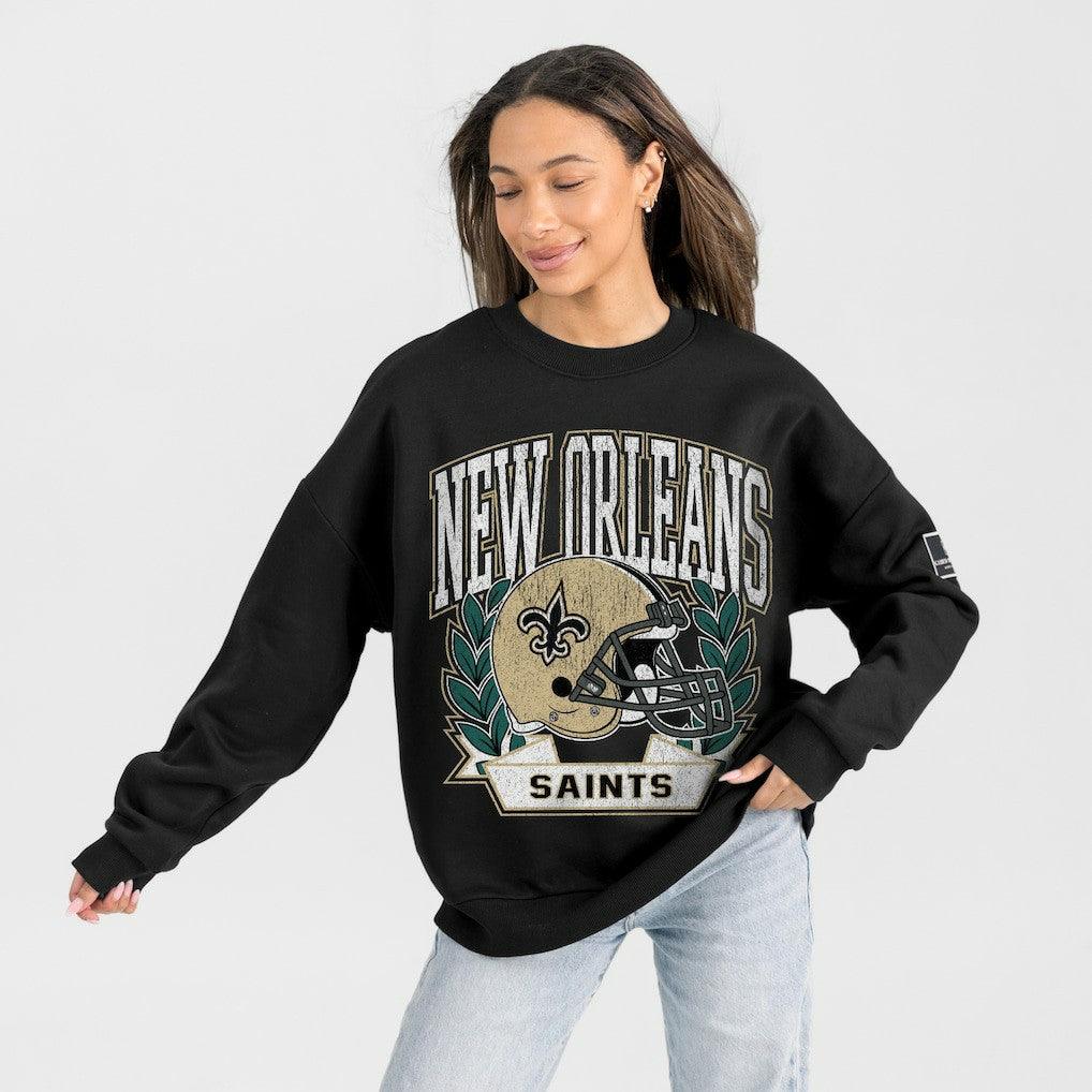 New Orleans Saints Gameday Couture Women's Oversized Victory Lane Black Label Premium Fleece Sweatshirt | NFL Near me