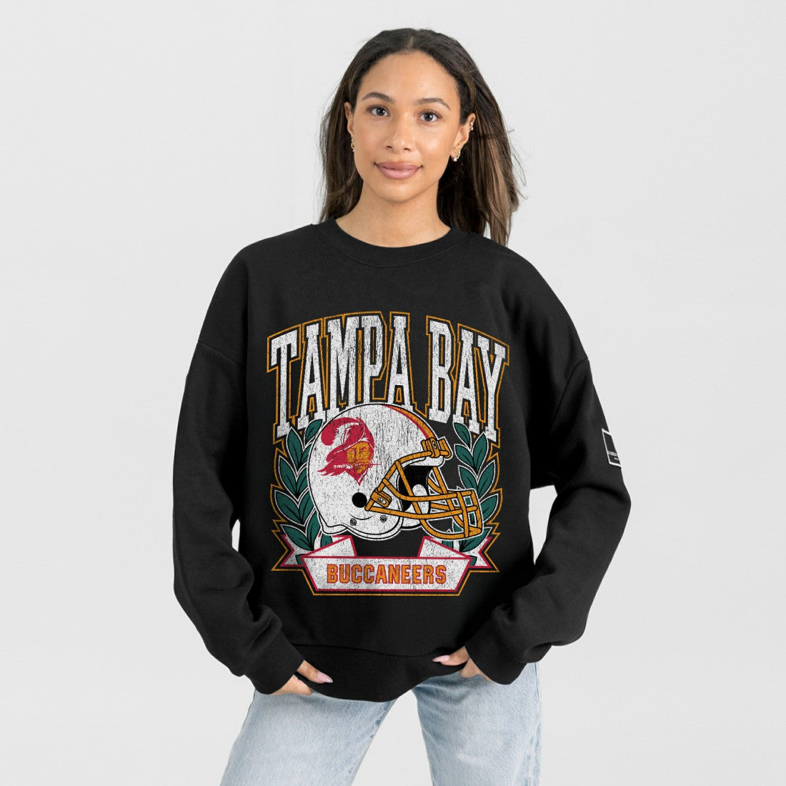 Tampa Bay Buccaneers Gameday Couture Women's Oversized Victory Lane Black Label Premium Fleece Sweatshirt | NFL Hot