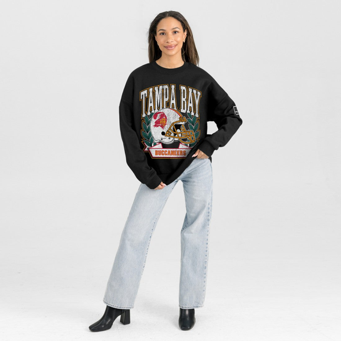 Tampa Bay Buccaneers Gameday Couture Women's Oversized Victory Lane Black Label Premium Fleece Sweatshirt | NFL Hot