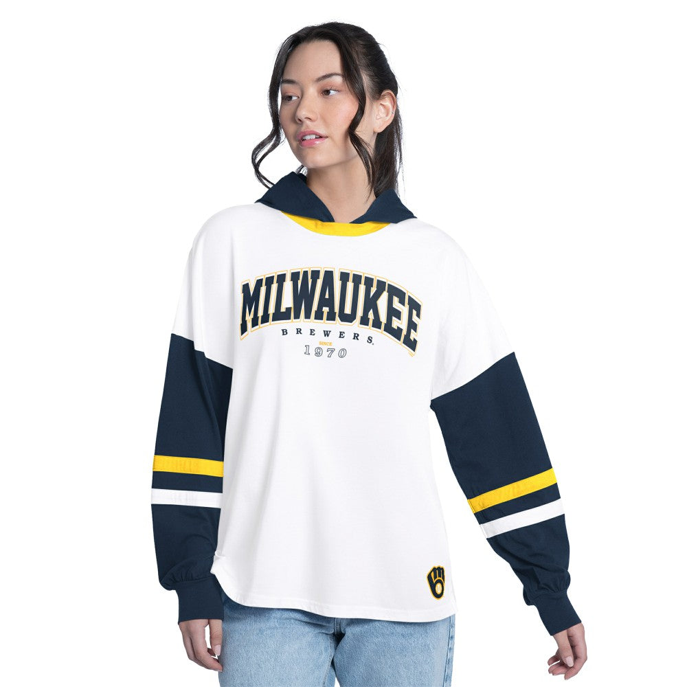 Milwaukee Brewers G-III 4Her by Carl Banks Women's Key Player Oversized Hooded Long Sleeve T-Shirt - MLB T-shirts