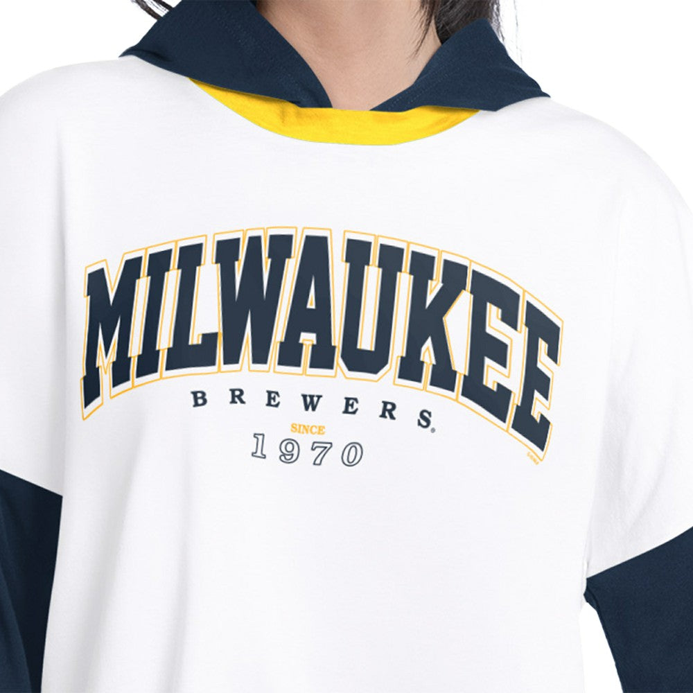 Milwaukee Brewers G-III 4Her by Carl Banks Women's Key Player Oversized Hooded Long Sleeve T-Shirt - MLB T-shirts