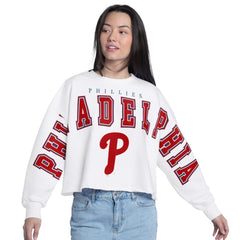 Philadelphia Phillies G-III 4Her by Carl Banks Women's Bleachers Cropped Pullover Sweatshirt - MLB Pullover