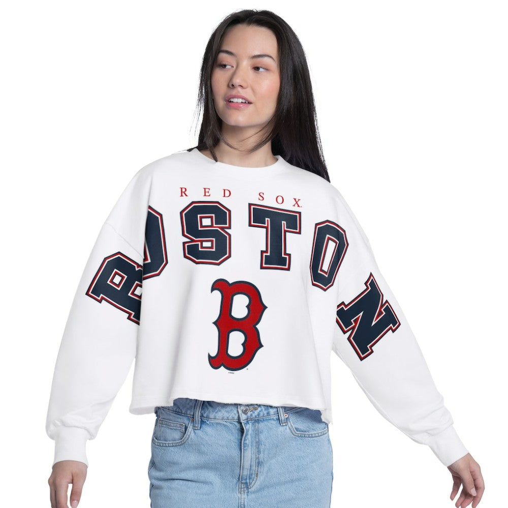 Boston Red Sox G-III 4Her by Carl Banks Women's Bleachers Cropped Pullover Sweatshirt - MLB Pullover