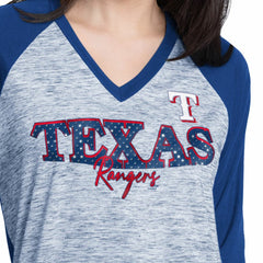 Texas Rangers G-III 4Her by Carl Banks Women's Speed Training 3/4-Sleeve Rhinestone V-Neck T-Shirt - MLB T-shirts