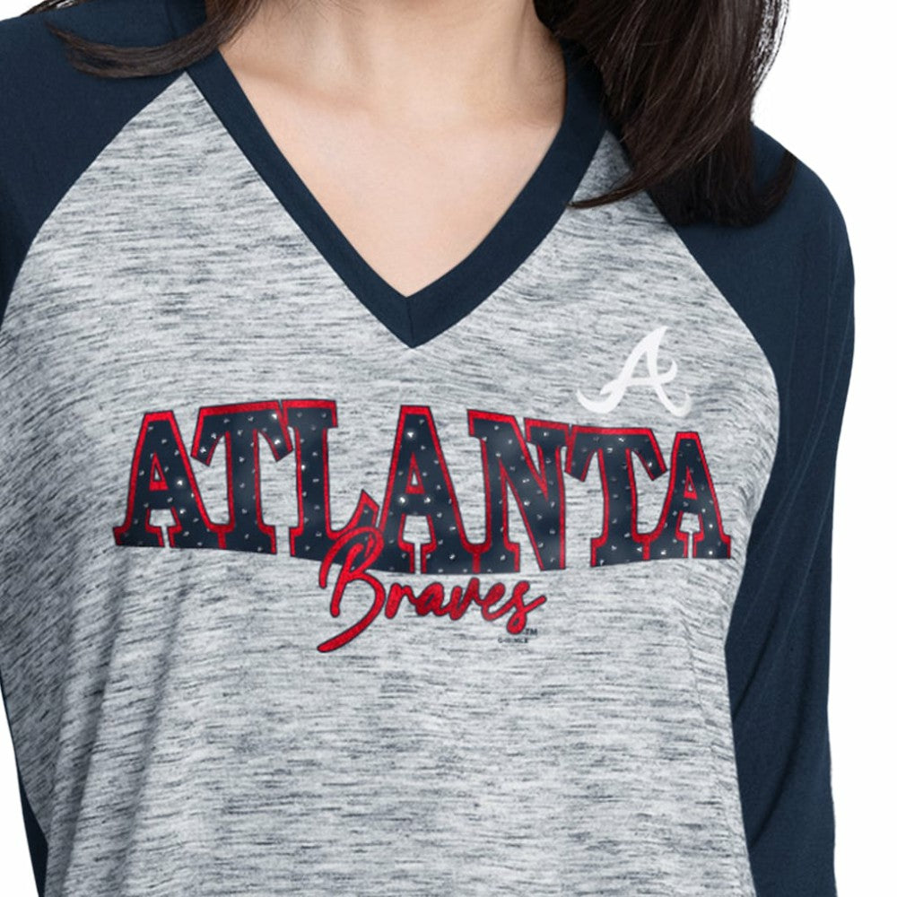 Atlanta Braves G-III 4Her by Carl Banks Women's Speed Training 3/4-Sleeve Rhinestone V-Neck T-Shirt - MLB T-shirts