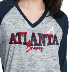 Atlanta Braves G-III 4Her by Carl Banks Women's Speed Training 3/4-Sleeve Rhinestone V-Neck T-Shirt - MLB T-shirts