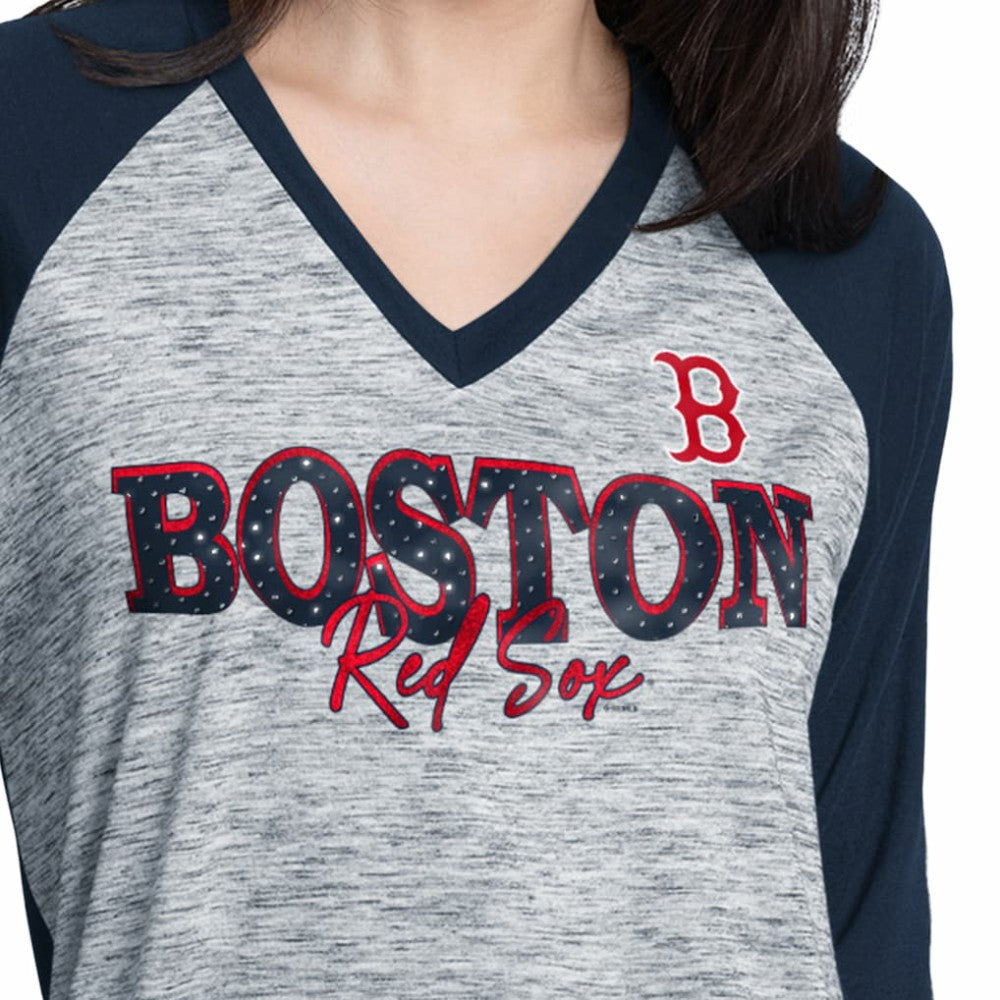 Boston Red Sox G-III 4Her by Carl Banks Women's Speed Training 3/4-Sleeve Rhinestone V-Neck T-Shirt - MLB T-shirts