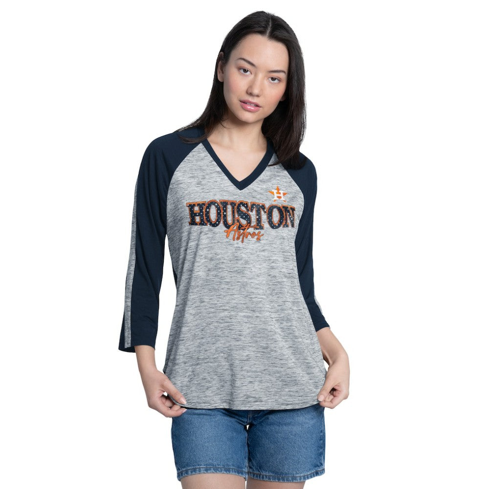 Houston Astros G-III 4Her by Carl Banks Women's Speed Training 3/4-Sleeve Rhinestone V-Neck T-Shirt - MLB T-shirts