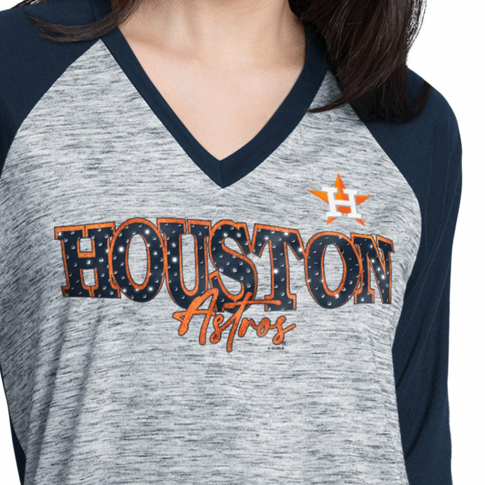 Houston Astros G-III 4Her by Carl Banks Women's Speed Training 3/4-Sleeve Rhinestone V-Neck T-Shirt - MLB T-shirts