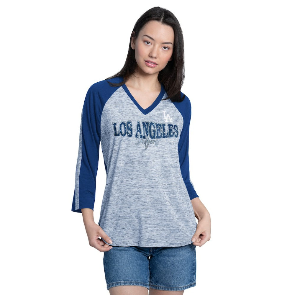 Los Angeles Dodgers G-III 4Her by Carl Banks Women's Speed Training 3/4-Sleeve Rhinestone V-Neck T-Shirt - MLB T-shirts