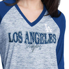 Los Angeles Dodgers G-III 4Her by Carl Banks Women's Speed Training 3/4-Sleeve Rhinestone V-Neck T-Shirt - MLB T-shirts