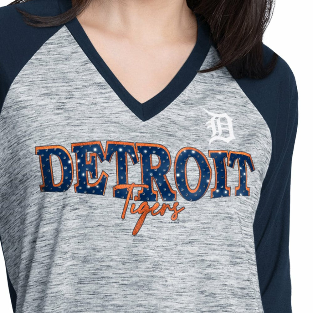 Detroit Tigers G-III 4Her by Carl Banks Women's Speed Training 3/4-Sleeve Rhinestone V-Neck T-Shirt - MLB T-shirts