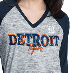Detroit Tigers G-III 4Her by Carl Banks Women's Speed Training 3/4-Sleeve Rhinestone V-Neck T-Shirt - MLB T-shirts