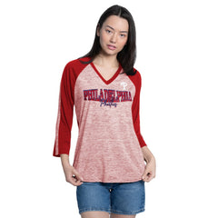Philadelphia Phillies G-III 4Her by Carl Banks Women's Speed Training 3/4-Sleeve Rhinestone V-Neck T-Shirt - MLB T-shirts
