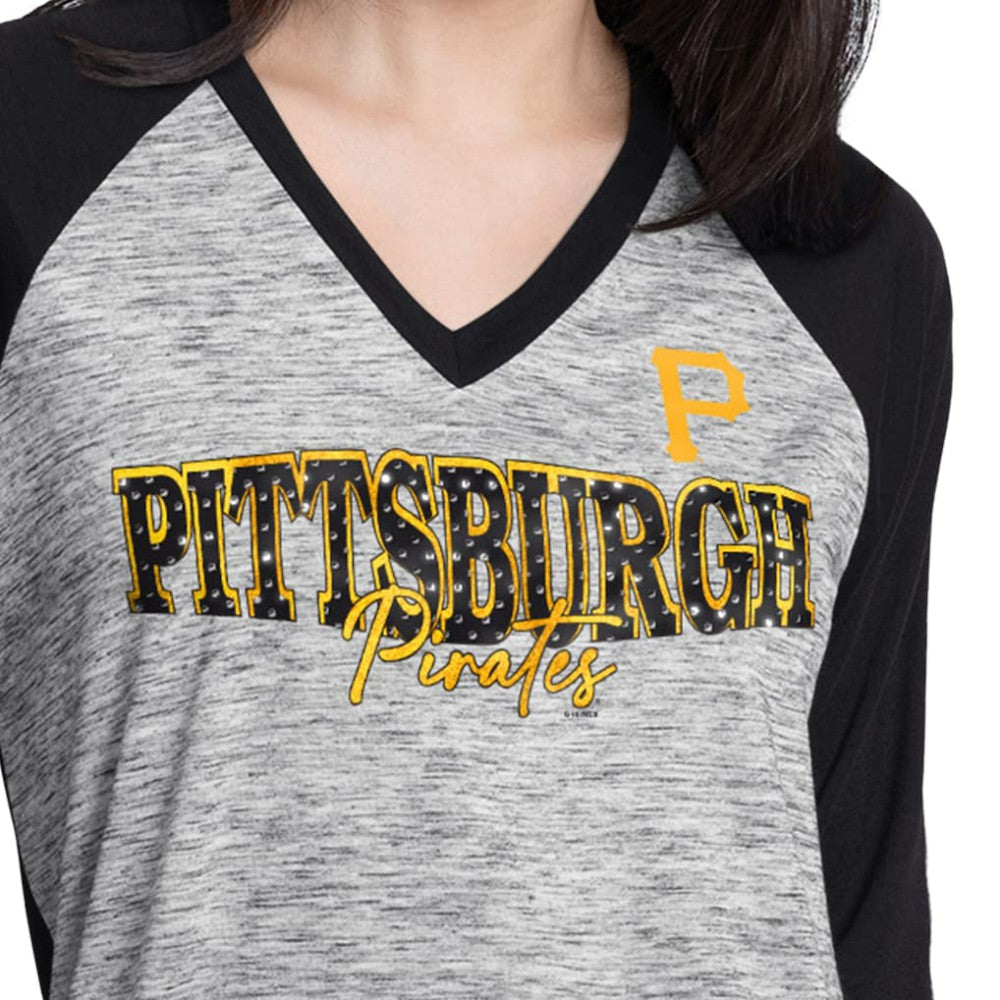 Pittsburgh Pirates G-III 4Her by Carl Banks Women's Speed Training 3/4-Sleeve Rhinestone V-Neck T-Shirt - MLB T-shirts
