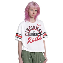 Cincinnati Reds Starter Women's Cropped Hurry Up Offense T-Shirt - MLB T-shirts