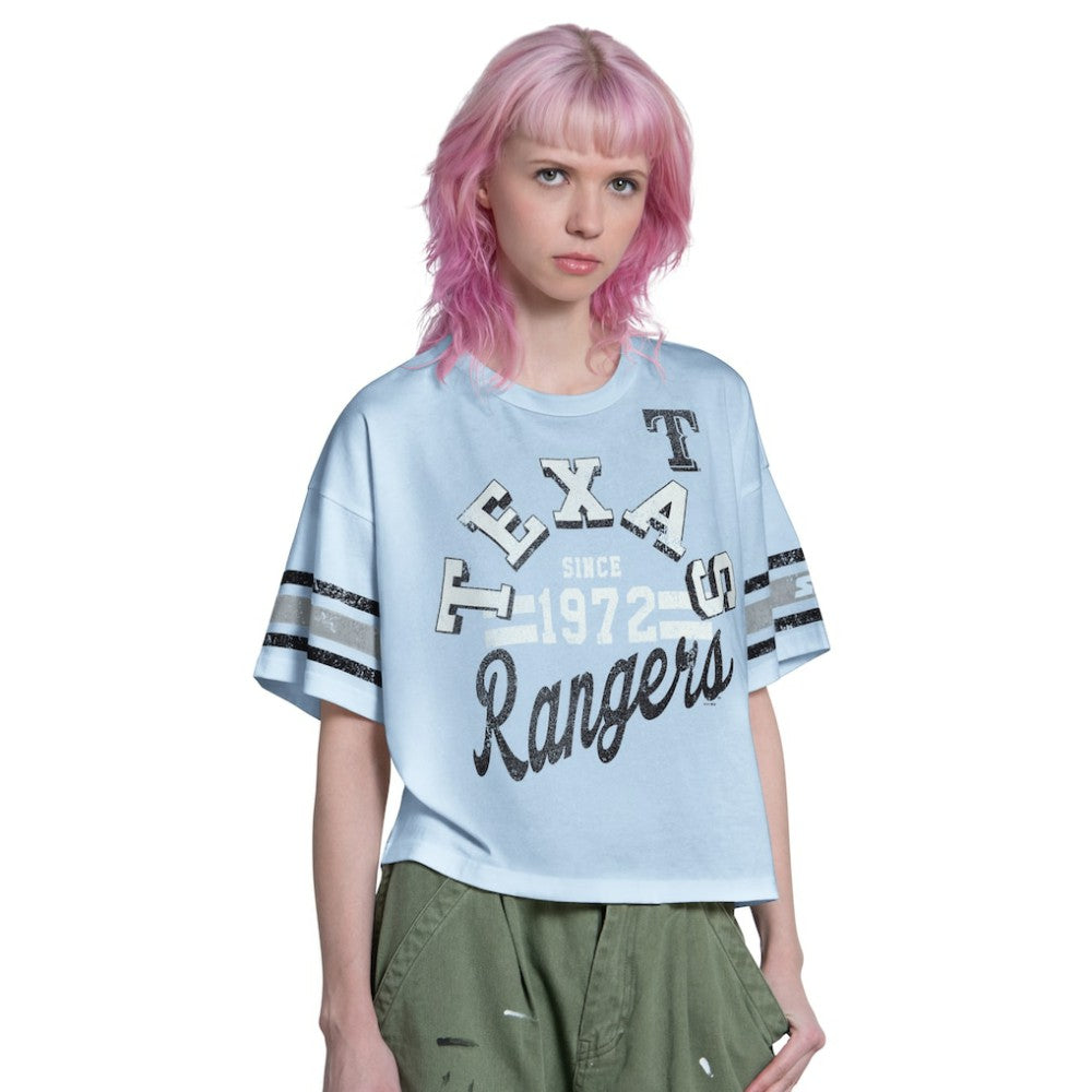 Texas Rangers Starter Women's Cropped Hurry Up Offense T-Shirt - MLB T-shirts