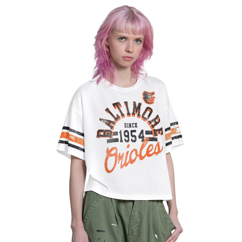 Baltimore Orioles Starter Women's Cropped Hurry Up Offense T-Shirt - MLB T-shirts