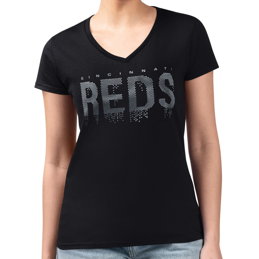 Cincinnati Reds G-III 4Her by Carl Banks Women's Metallic Drop Lightweight V-Neck T-Shirt - MLB T-shirts