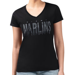 Miami Marlins G-III 4Her by Carl Banks Women's Metallic Drop Lightweight V-Neck T-Shirt - MLB T-shirts