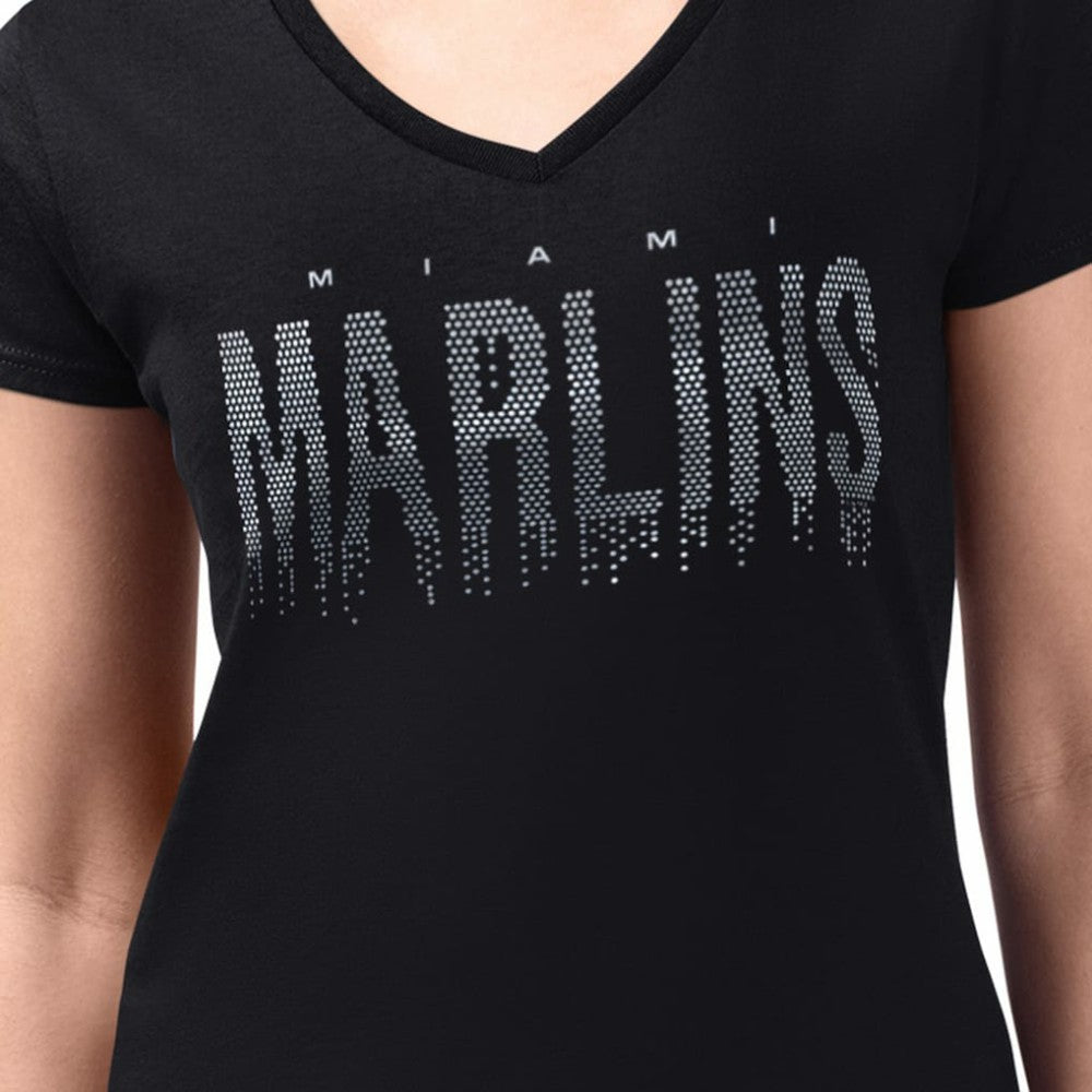 Miami Marlins G-III 4Her by Carl Banks Women's Metallic Drop Lightweight V-Neck T-Shirt - MLB T-shirts