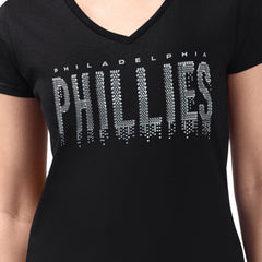 Philadelphia Phillies G-III 4Her by Carl Banks Women's Metallic Drop Lightweight V-Neck T-Shirt - MLB T-shirts