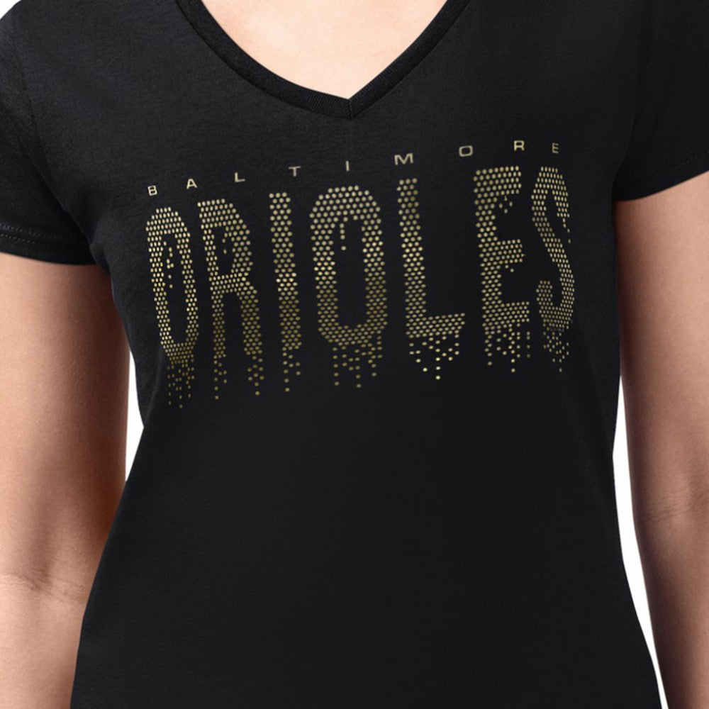 Baltimore Orioles G-III 4Her by Carl Banks Women's Metallic Drop Lightweight V-Neck T-Shirt - MLB T-shirts