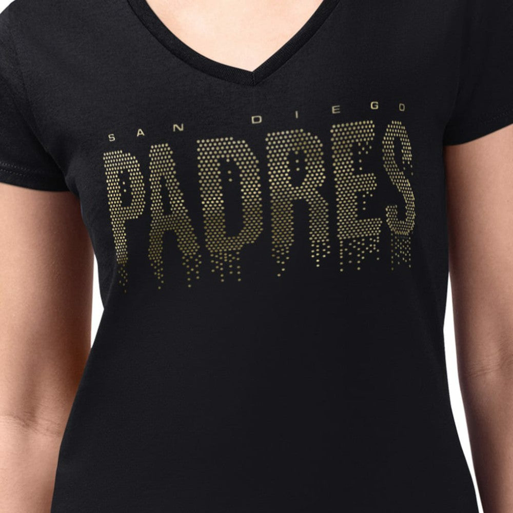 San Diego Padres G-III 4Her by Carl Banks Women's Metallic Drop Lightweight V-Neck T-Shirt - MLB T-shirts