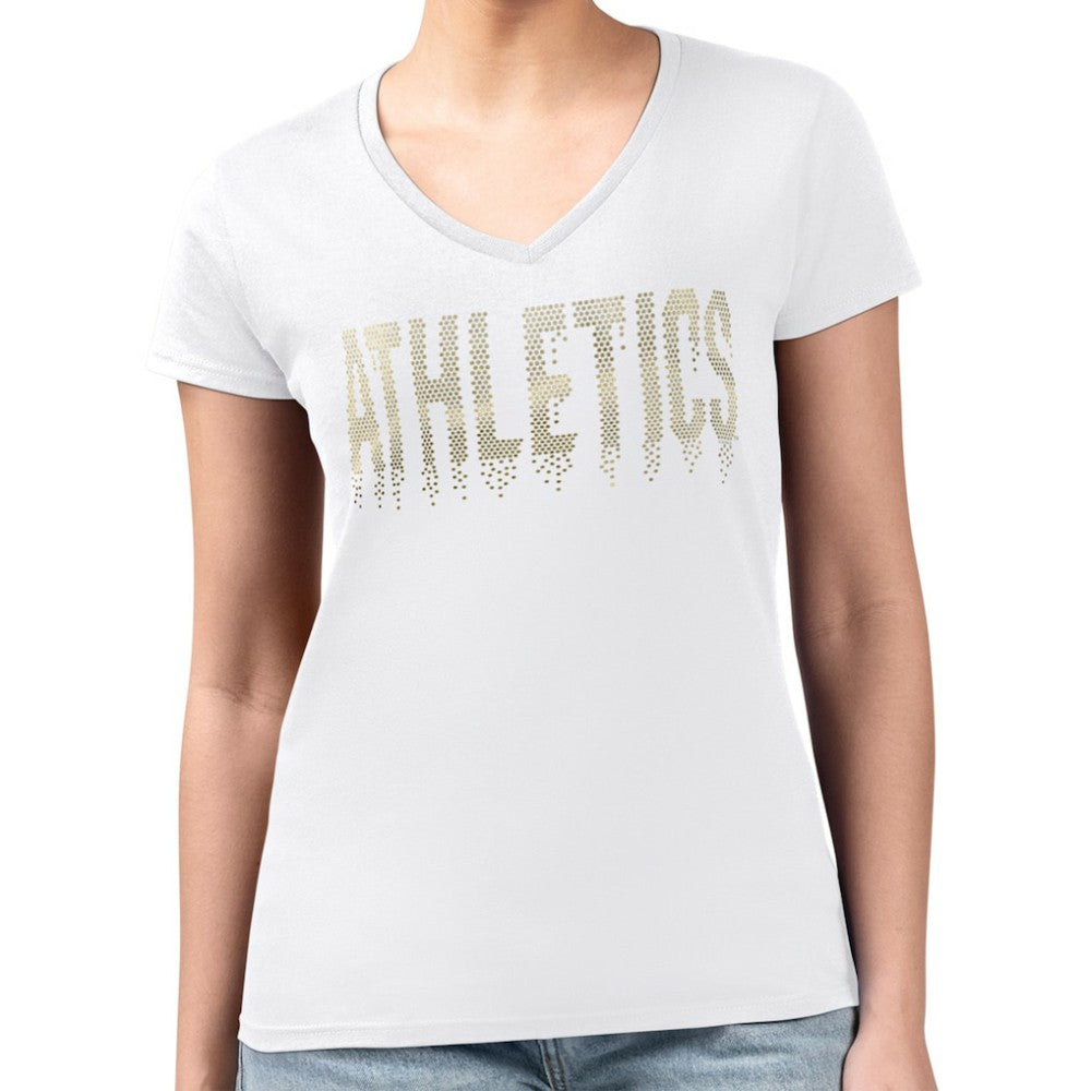 Athletics G-III 4Her by Carl Banks Women's Metallic Drop Lightweight V-Neck T-Shirt - MLB T-shirts